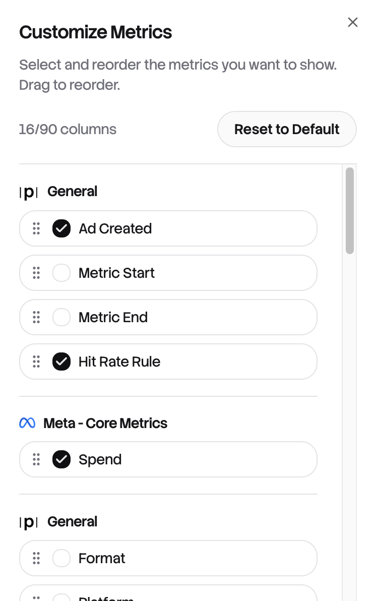 After: Customized columns